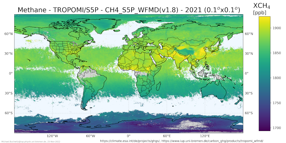 Satellite XCH4 2021 - global.