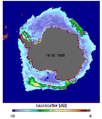 Backscatter values over Antarctic sea ice