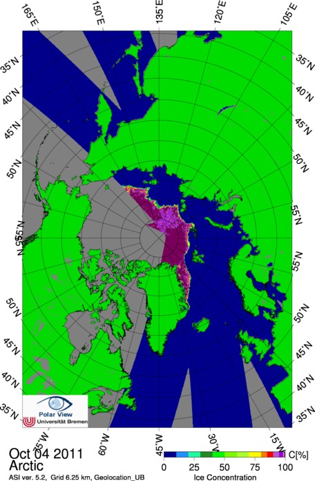 Arctic sea ice extent (different color code)